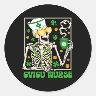 Skeleton Cvicu Nurse Coffee Kleeblatt St Patricks  Runder Aufkleber