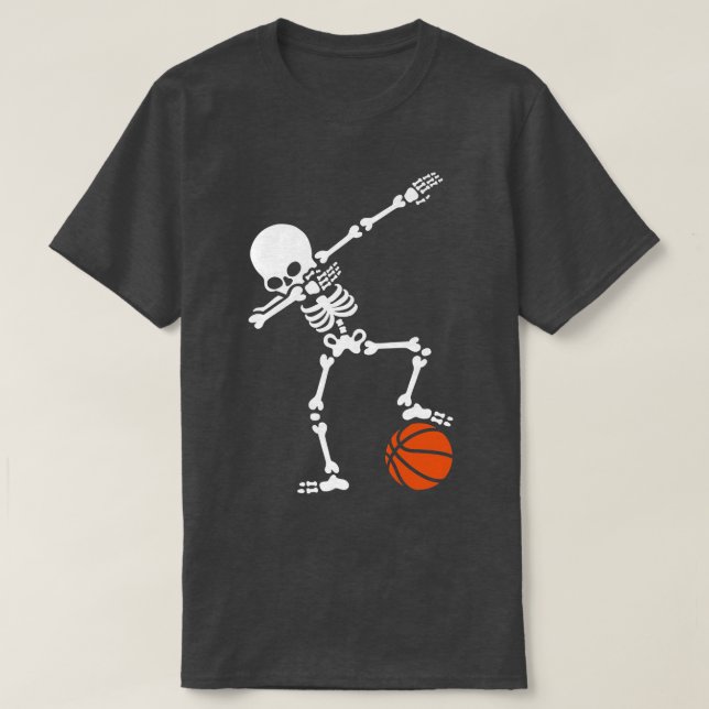 Skeleton Dabbing Basketball Player Funny Halloween T-Shirt (Design vorne)