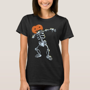 Skeleton Dabbing Pose Jack O' Lantern Pumpkin Hall T-Shirt