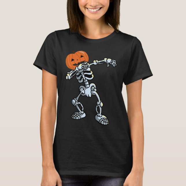 Skeleton Dabbing Pose Jack O' Lantern Pumpkin Hall T-Shirt (Vorderseite)