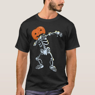 Skeleton Dabbing Pose Jack O' Lantern Pumpkin Hall T-Shirt