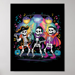 Skeleton Dance Party Spooky Halloween Feier Poster