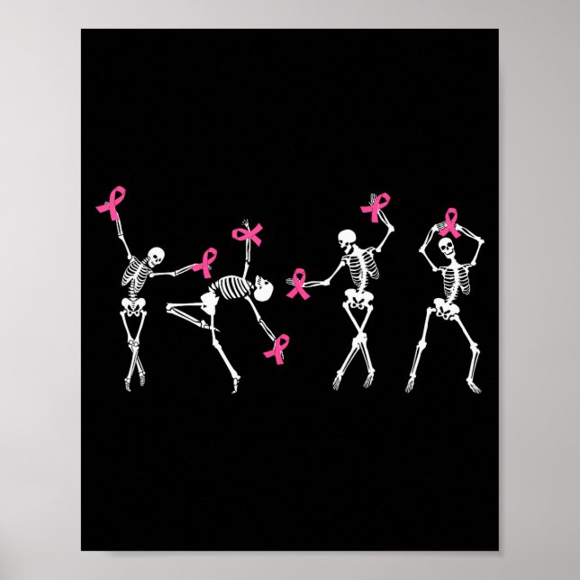 Skeleton Dancing Nk Ribbon Breast Cancer Awareness Poster (Vorne)