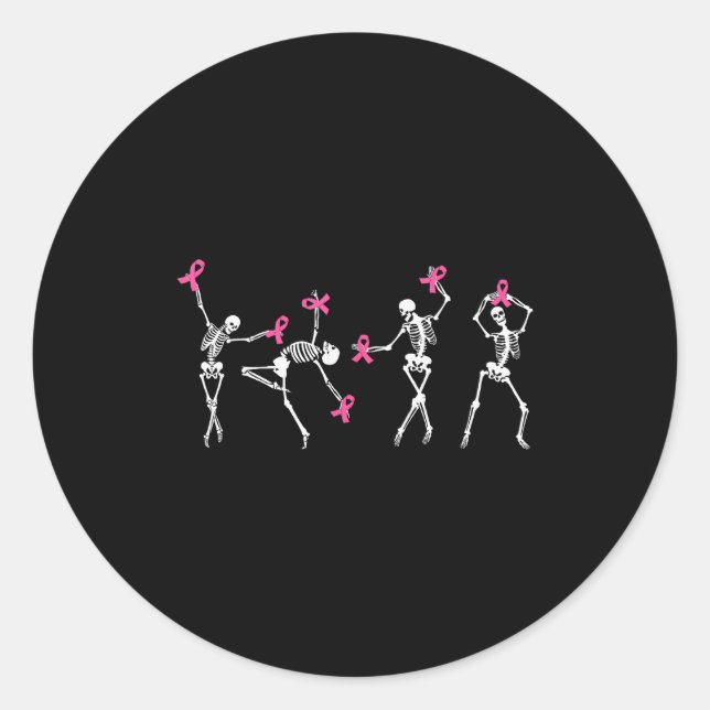 Skeleton Dancing Nk Ribbon Breast Cancer Awareness Runder Aufkleber (Vorderseite)