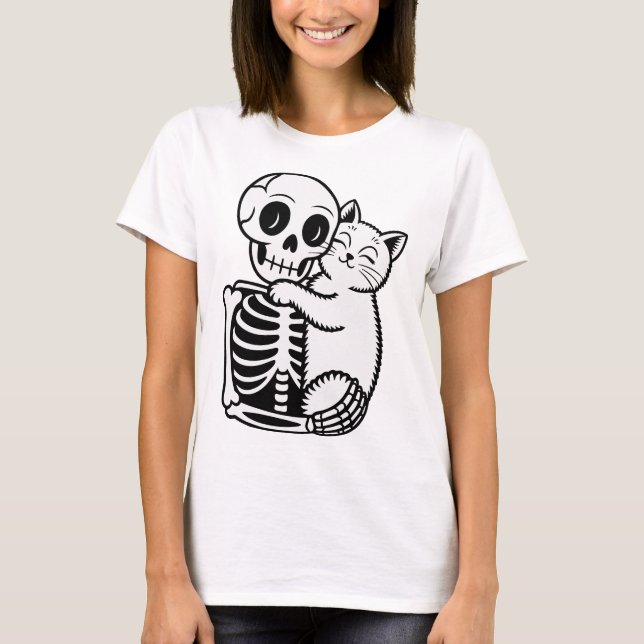 Skeleton, der eine Katze umarmt T-Shirt (Vorderseite)