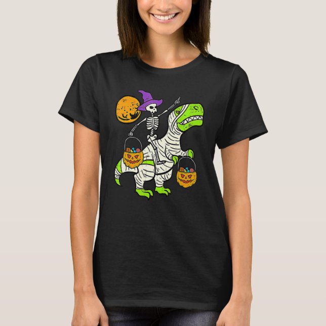 Skeleton Dino Pumpkin Halloween Kostümkind Bo T-Shirt (Vorderseite)