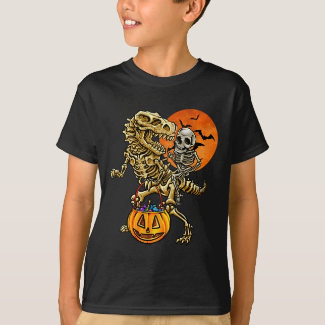 Skeleton Dinosaur Halloween Pumpkin For Boys Kids  T-Shirt (Vorderseite)
