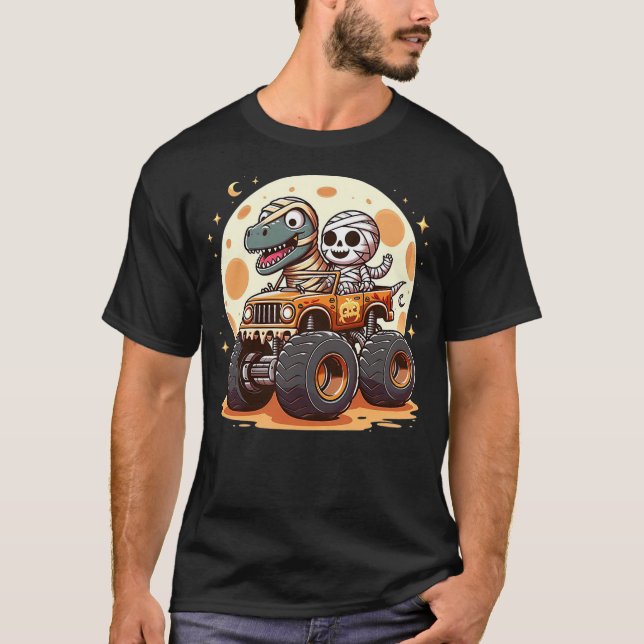 Skeleton Dinosaur Monster Truck Dino Halloween Tod T-Shirt (Vorderseite)
