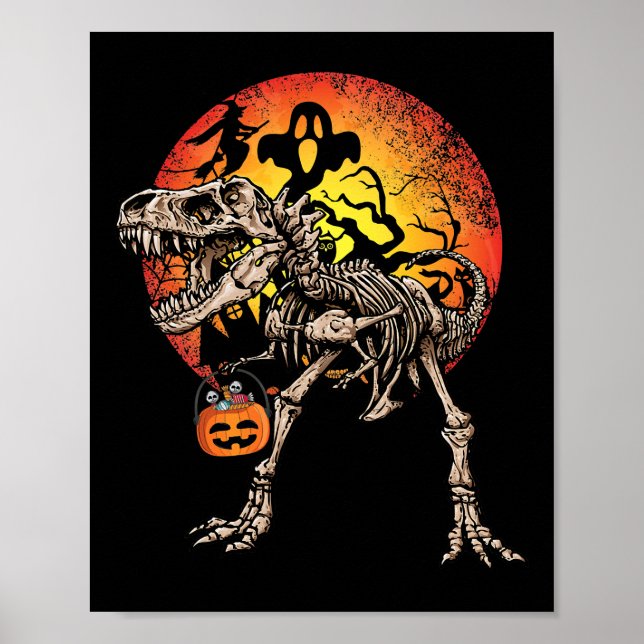 Skeleton Dinosaur T rex Pumpkin Halloween Kostüm Poster (Vorne)
