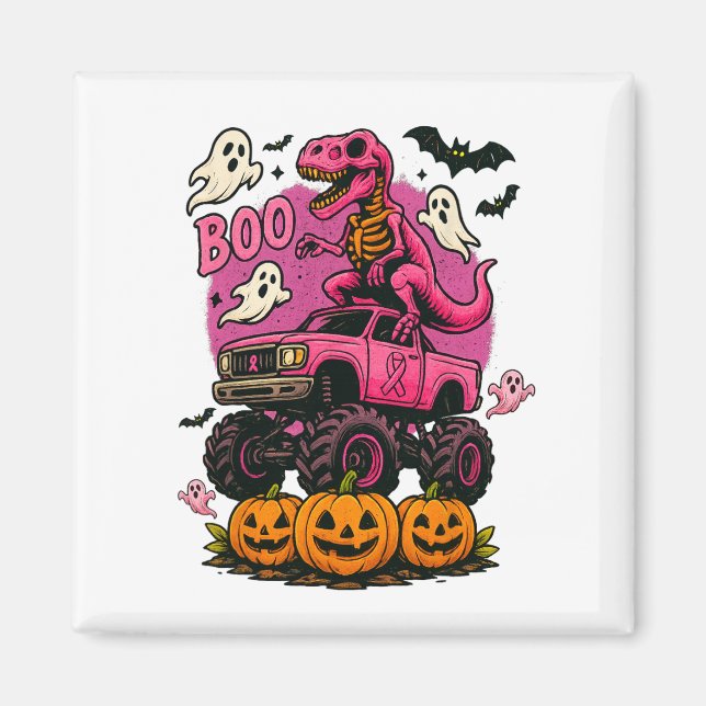 Skeleton Dinosaur T Rex Riding Monster Truck Breas Magnet (Vorne)