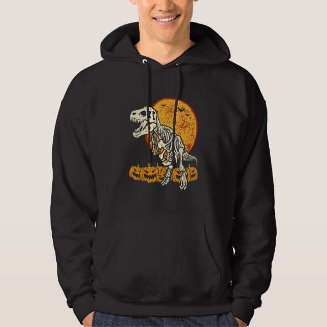 Skeleton Dinosaur Trex Dino Pumpkins Moon Boys Hal Hoodie (Vorderseite)
