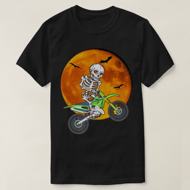 Skeleton Dirt Bike Halloween Motocross Biker T-Shirt (Design vorne)