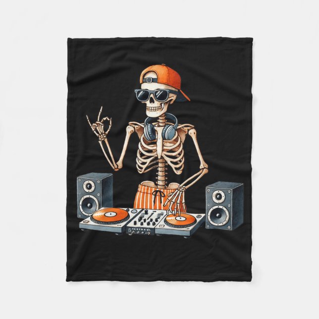 Skeleton Dj Halloween Costume Turntable Music Funn Fleecedecke (Vorderseite)