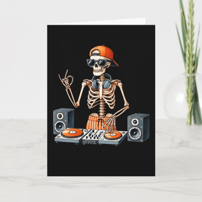 Skeleton Dj Halloween Costume Turntable Music Funn Karte (Vorderseite)