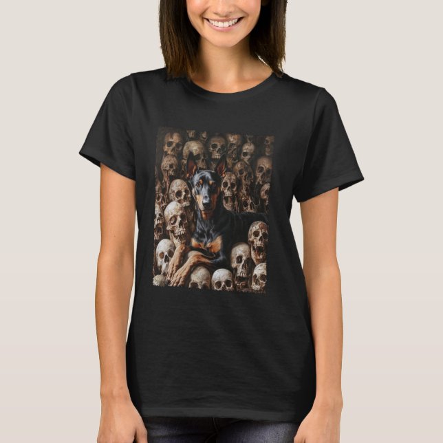Skeleton Doberman Pinscher Black T-Shirt (Vorderseite)