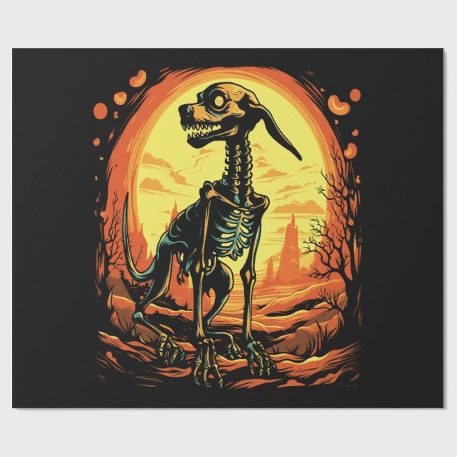 Skeleton Dog Halloween Art Geschenkpapier (Flach)