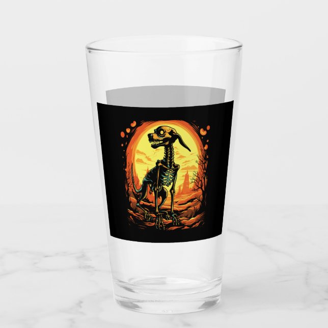 Skeleton Dog Halloween Art Glas (Vorderseite)