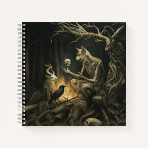 Skeleton Dog Moon Occult Dark Hexy AI Art Notizbuch