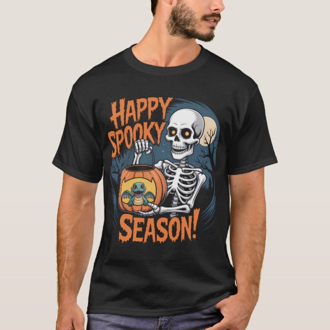 Skeleton & Dragon Halloween Art T-Shirt (Vorderseite)
