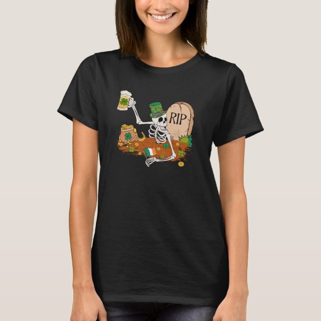 Skeleton Drink Beer St Patricks Day Leprechaun T-Shirt (Vorderseite)