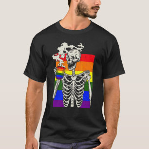 Skeleton Drink Coffee Lgbt Q Retro Gay Pride Fl. T-Shirt