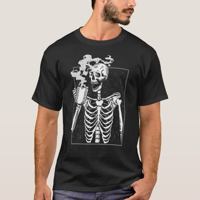 Skeleton Drink Kaffee Coffeine Kaffeehaus T-Shirt (Vorderseite)