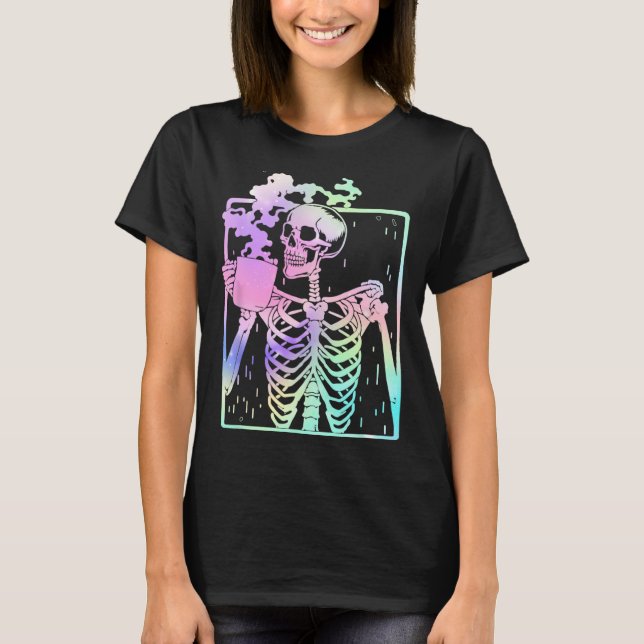 Skeleton Drink Kaffee Frauen Männer Halloween Cost T-Shirt (Vorderseite)