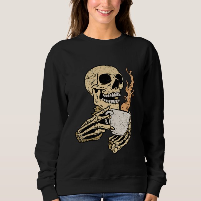 Skeleton Drink Kaffee Halloween Funny Bones Sku Sweatshirt (Vorderseite)