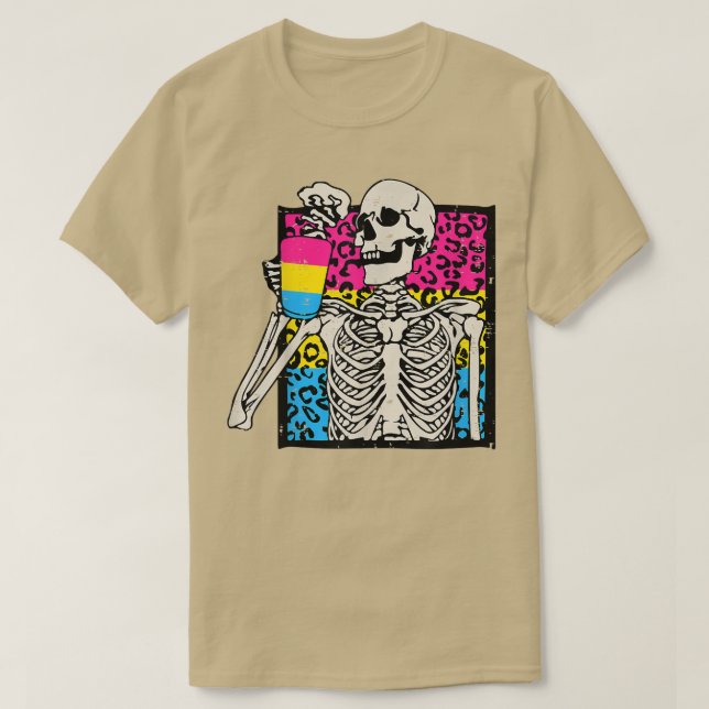 Skeleton Drink Kaffee LGBTQ Panseual Leopard T-Shirt (Design vorne)