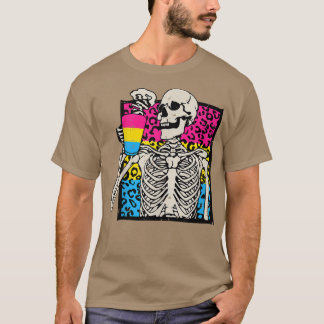 Skeleton Drink Kaffee LGBTQ Panseual Leopard T-Shirt