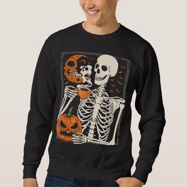 Skeleton Drink Kaffee Lover Halloween Schädel m Sweatshirt (Vorderseite)