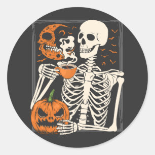 Skeleton Drink Kaffee Lover Halloween Schädel Runder Aufkleber