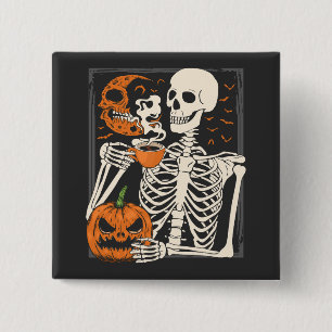 Skeleton Drink Kaffee Lover Halloween Skull SQ Button