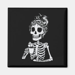 Skeleton Drink Kaffee Skull Funny Halloween Wom Magnet