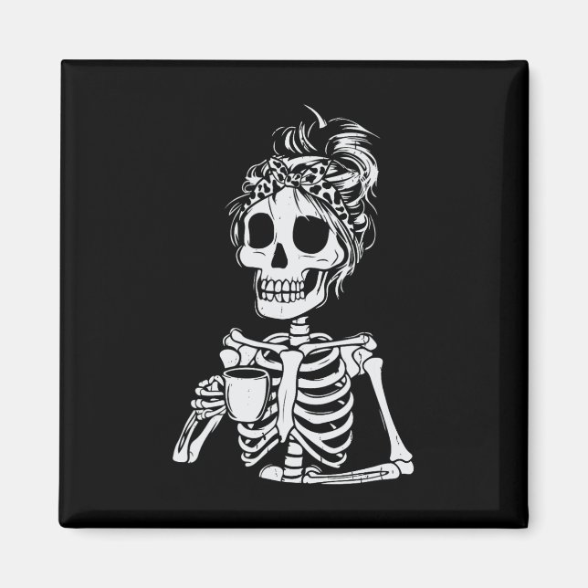 Skeleton Drink Kaffee Skull Funny Halloween Wom Magnet (Vorne)