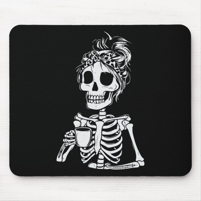 Skeleton Drink Kaffee Skull Funny Halloween Wom Mousepad (Vorne)