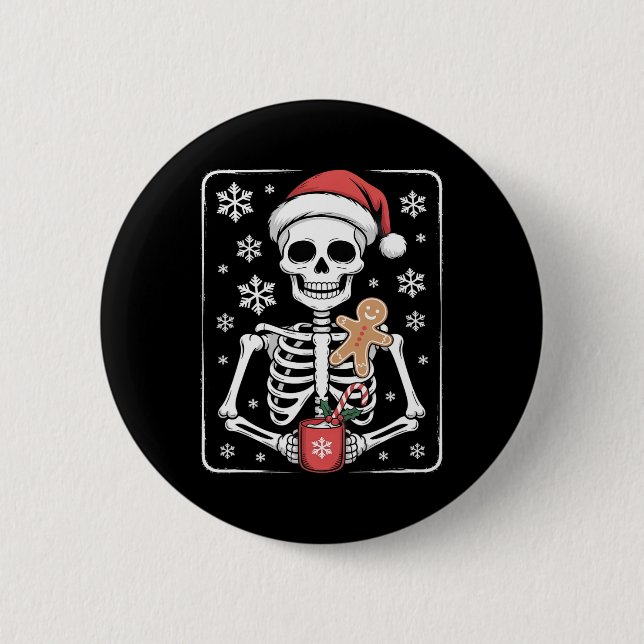 Skeleton Drink Kaffee Weihnachtsmannmütze Weihnach Button (Vorderseite)