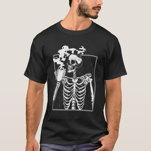 Skeleton Drink Kaffeehaus Schädel T-Shirt (Vorderseite)
