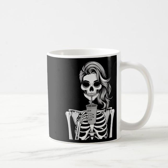 Skeleton Drinking Beverage Monochrome Gothic Hallo Kaffeetasse (Rechts)