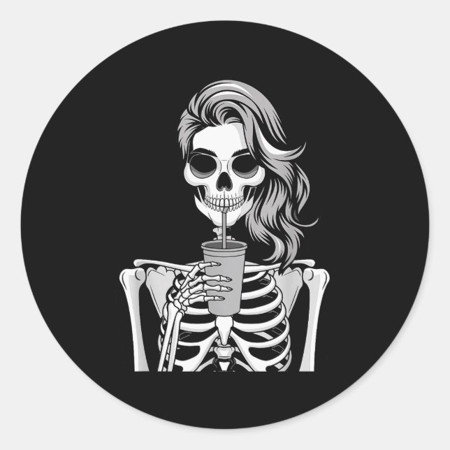 Skeleton Drinking Beverage Monochrome Gothic Hallo Runder Aufkleber (Vorderseite)