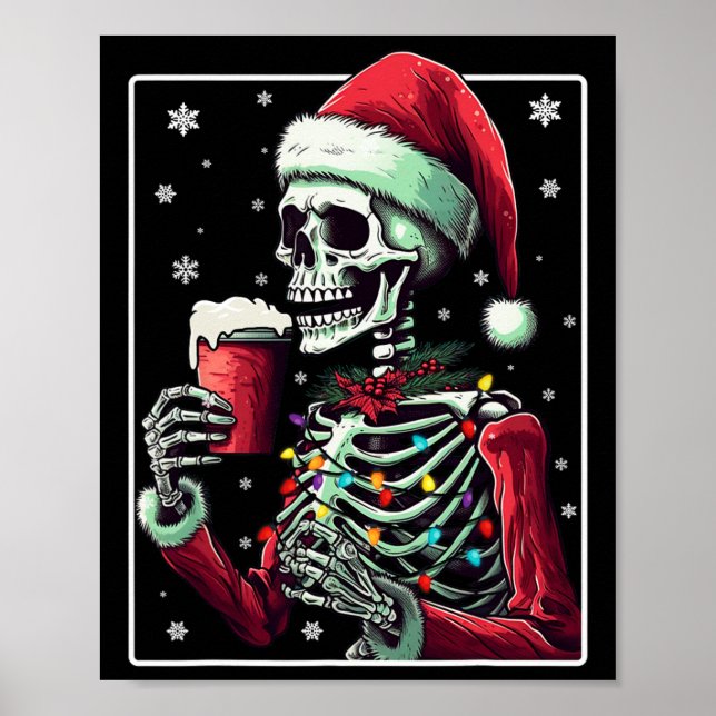 Skeleton Drinking Cocoa - Funny Hot Chocolate Xmas Poster (Vorne)