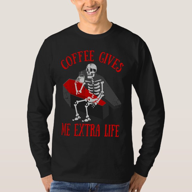 Skeleton Drinking  Coffee  Cup Of Hot Coffee T-Shirt (Vorderseite)
