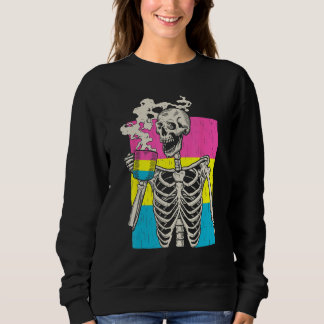 Skeleton Drinking Coffee LGBT Q Pansexual Pride Pa Sweatshirt