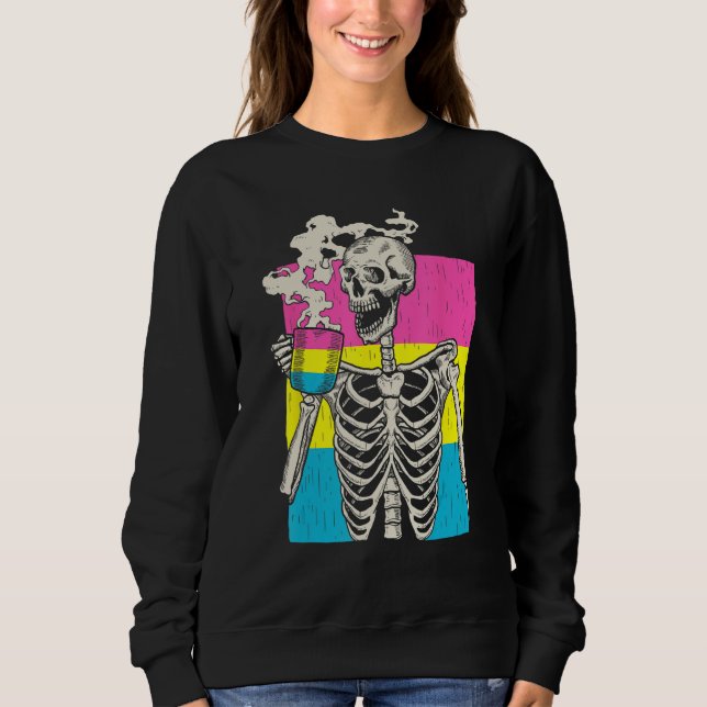 Skeleton Drinking Coffee LGBT Q Pansexual Pride Pa Sweatshirt (Vorderseite)