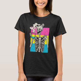 Skeleton Drinking Coffee LGBT Q Pansexual Pride Pa T-Shirt