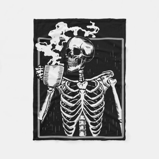 Skeleton Drinking Coffee Lover Funny Halloween Sku Fleecedecke (Vorderseite)