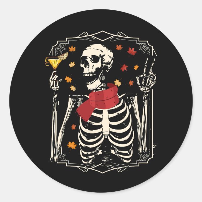 Skeleton Drinking Margarita Cocktail Fall Hallowee Runder Aufkleber (Vorderseite)