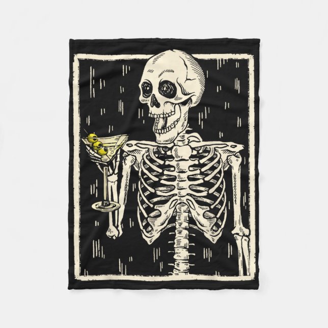 Skeleton Drinks Martini Schwanz Retro Halloween Co Fleecedecke (Vorderseite)