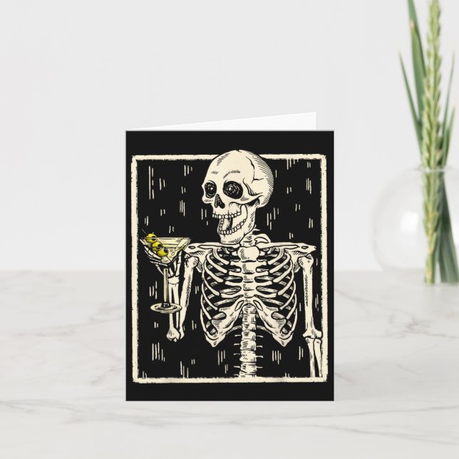 Skeleton Drinks Martini Schwanz Retro Halloween Co Karte (Vorderseite)
