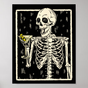 Skeleton Drinks Martini Schwanz Retro Halloween Co Poster